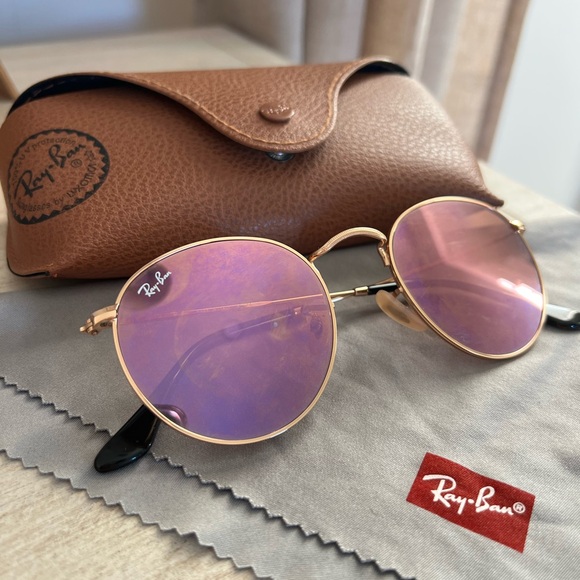 Ray Ban round metal with pink flash lenses - Picture 4 of 4